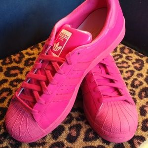 Hot pink custom Adidas Superstar sneakers